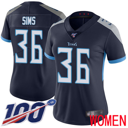 Tennessee Titans Limited Navy Blue Women LeShaun Sims Home Jersey NFL Football 36 100th Season Vapor Untouchable